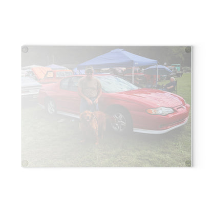 Personalized Photo Glass Cutting Board — Custom Car & Dog Keepsake - Millers Dirty Garage Shirts
