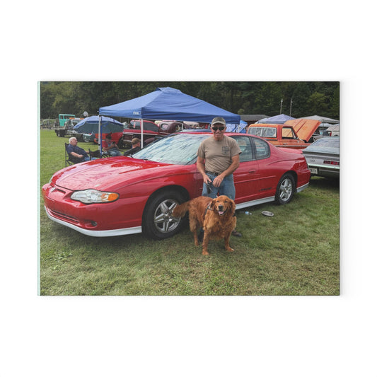 Personalized Photo Glass Cutting Board — Custom Car & Dog Keepsake - Millers Dirty Garage Shirts